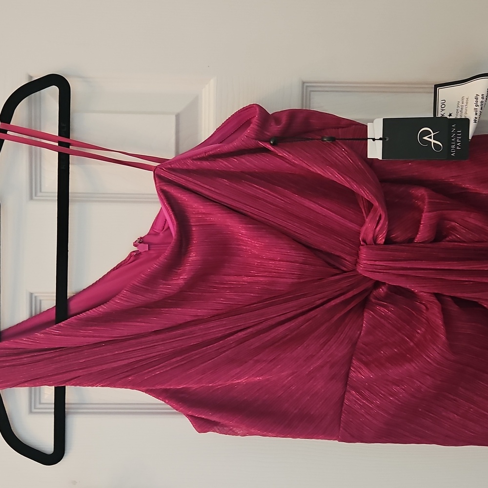 Adrianna Papell One Shoulder Metallic Ruched Front Gown - Picture 6 of 10